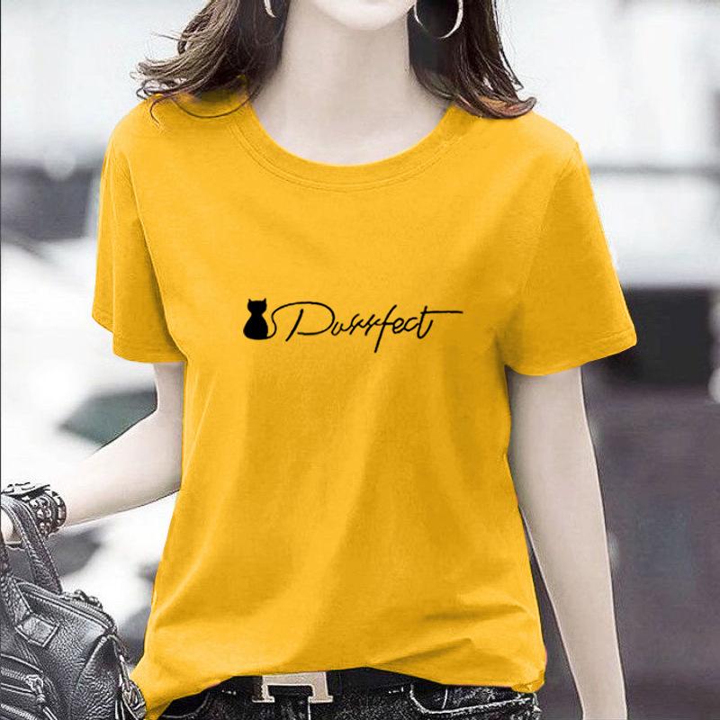 GMXIA Women's Fashion Casual Summer Spring Solid Color Print Short Sleeve O-Neck T-shirts and Loose Tops