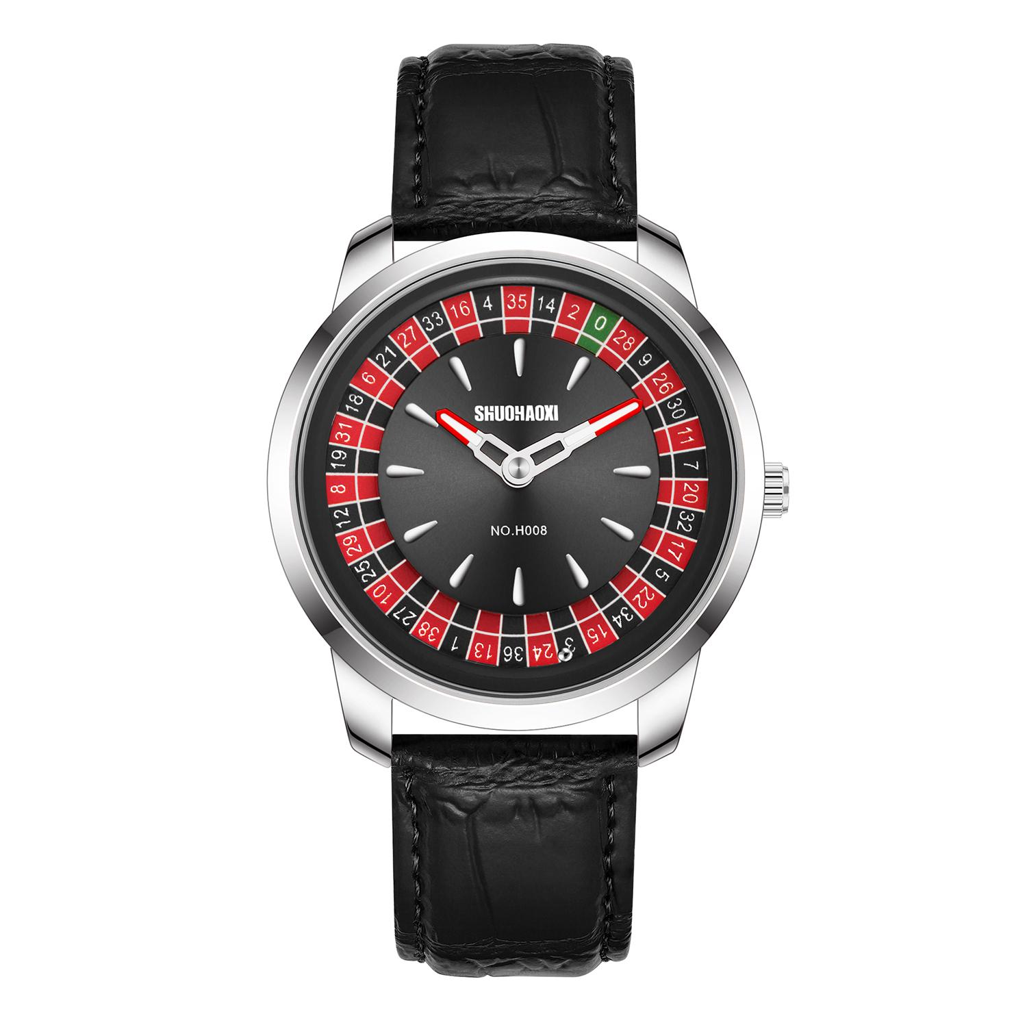 Nieuw Europees Stijl Roulette Poker Spel Ontwerp Modieus Kwarts Horloge gray