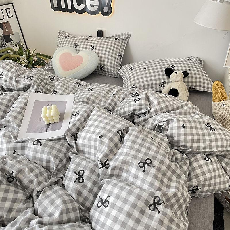 Nordic Pink Checkerboard Duvet Cover Sets With Pillowcases Flat Sheet Kids Girls Boys Full Queen Twin Size Kawaii Bedding Kit