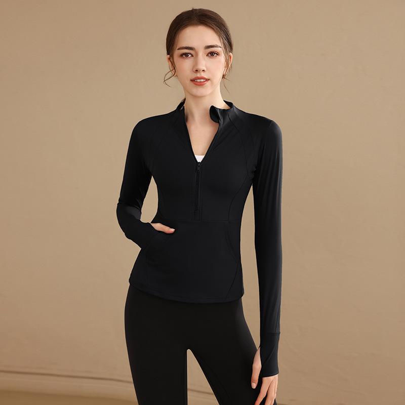Women's Slimming Long Sleeve Yoga Top for Autumn/Winter - Elastic, Fashionable, Running & Fitness Wear