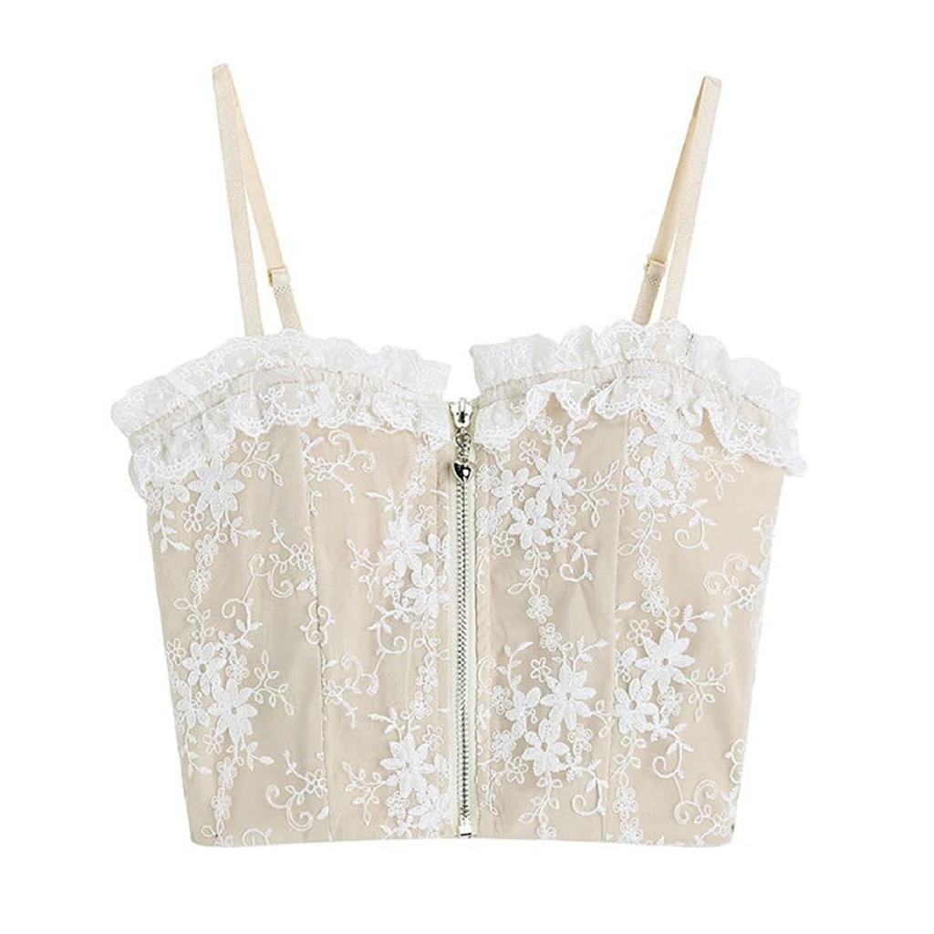 Weuiean Lace Camisole Top with Zippered Lace Tube Tank One Size Fits Women's Cups, Camisole, Top, Top, Most, LSL-013 (White)
