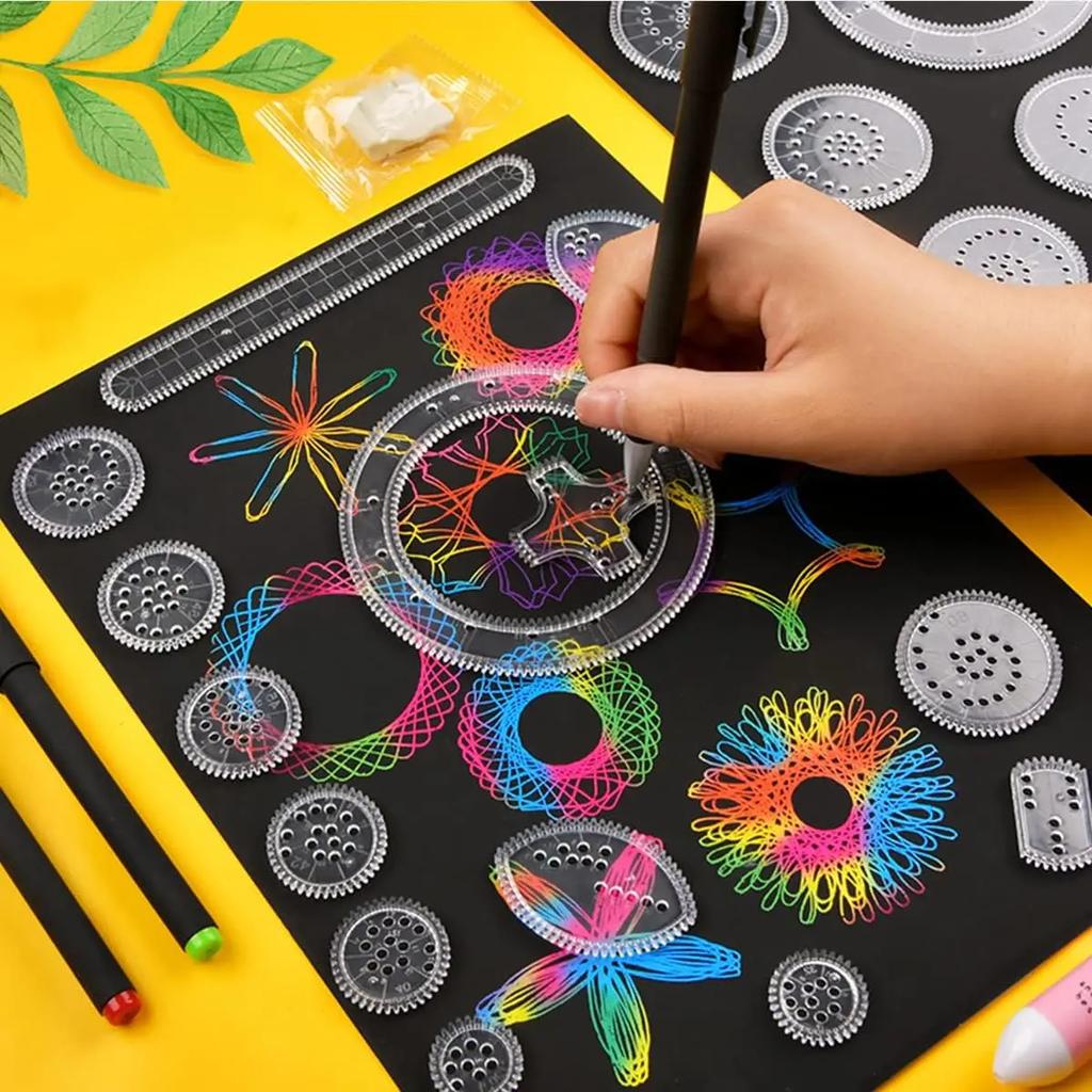 22Pcs Spirograph Drawing Kaleidoscope Ruler Set Geometry Ruler Math Roulette Drawing Tool Learning Drawing Toy Art Tool