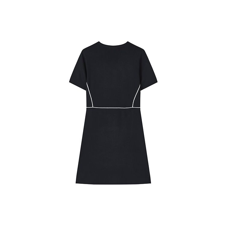 FILA Logo Solid Color Round Neck Fashion Elegant Waist Slimming Simple Short Sleeve Dress Women dresses Legendary-Blue F11W321312FNV