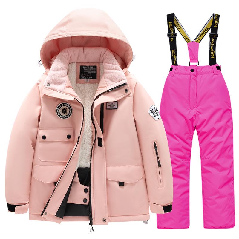 Children's Winter Ski Suit: Fleece-Lined, Waterproof, Windproof, One-Piece Ski Bib Pants for Boys and Girls