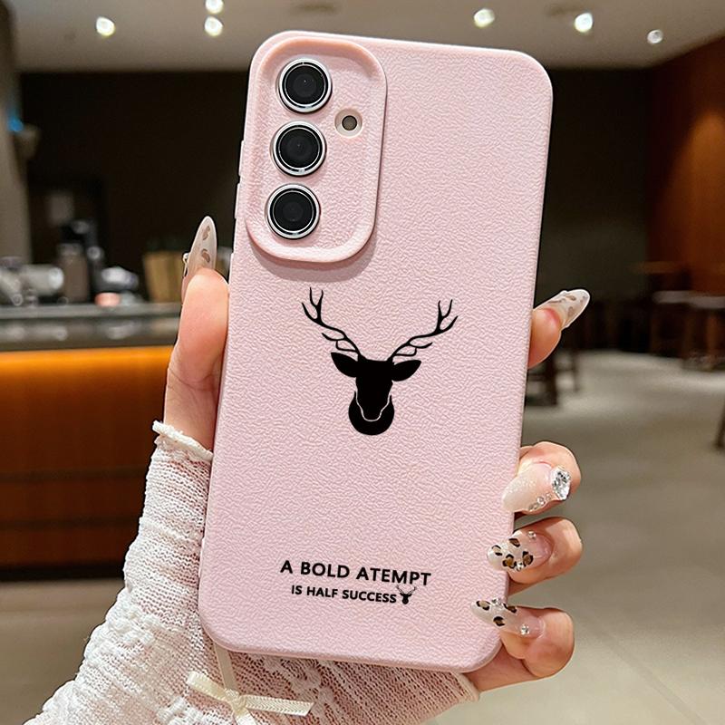 Simple Deer Pattern TPU Soft Slim Case For Samsung S25 S24 FE S23 Ultra S22 S21 A16 A56 A36 A55 A15 Shockproof Matte Leather Texture Phone Cover