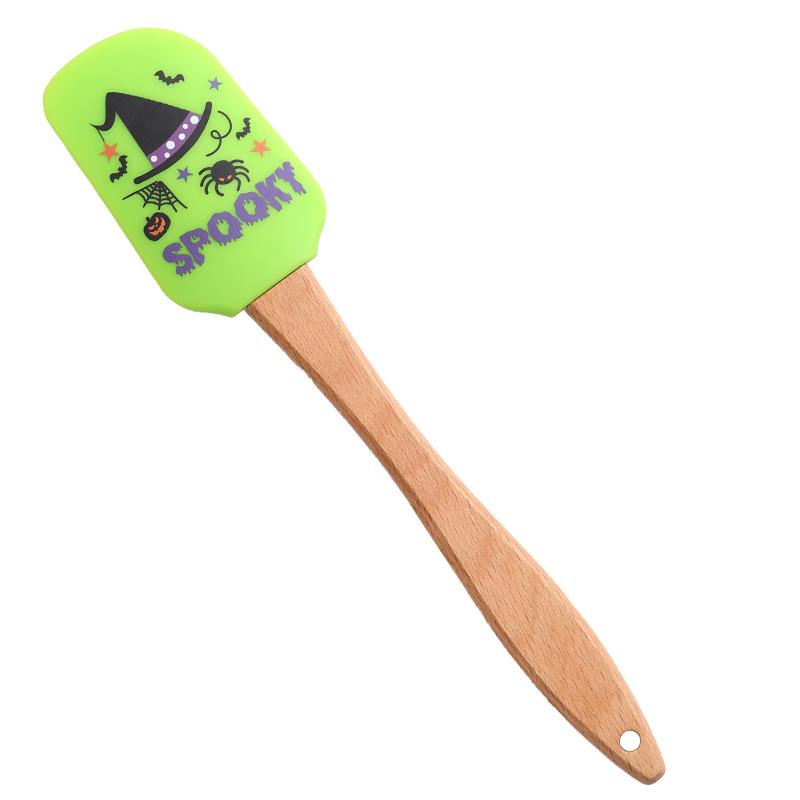 Halloween Silikon Backspatel Antihaft Creme Schaber mit Holzgriff Hitzebeständiges Küchenwerkzeug zum Kochen und Mischen
