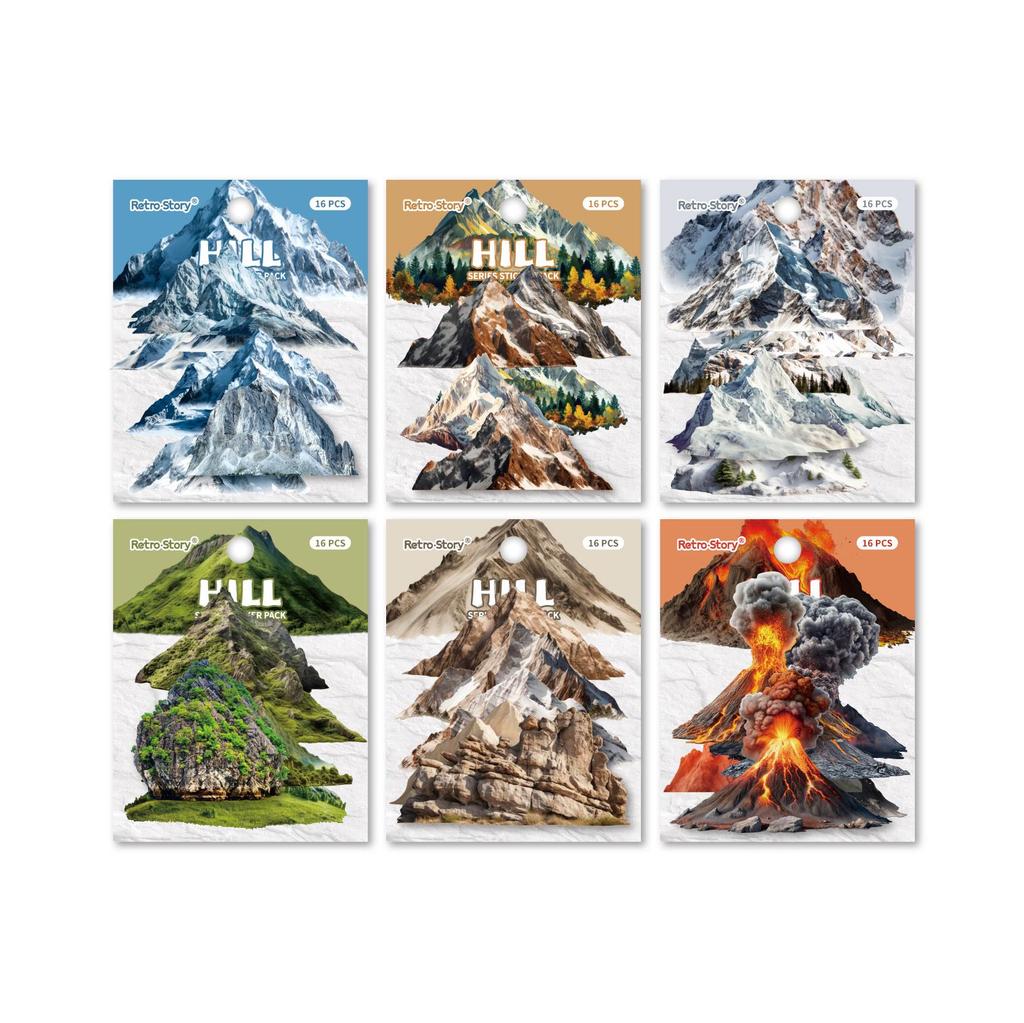 Retro Hill Series Card Sticker Pack - 16 Pcs for Journaling