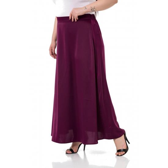 Women's Plus Size Flared Satin Long Black Skirt with Elastic Waist Back