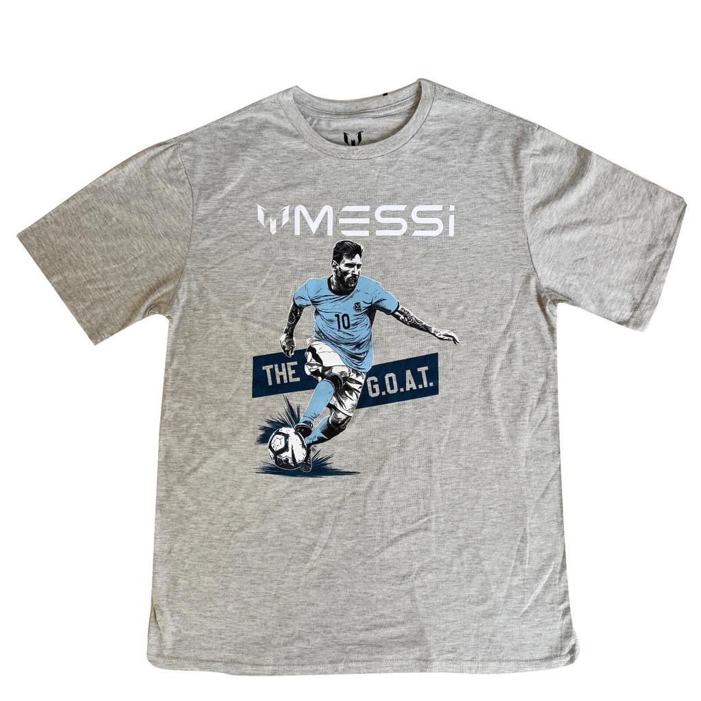 Messi Boy's Grey Soccer Ball GOAT Kick T-Shirt. Boy's Sizes 10-20. Brand New!