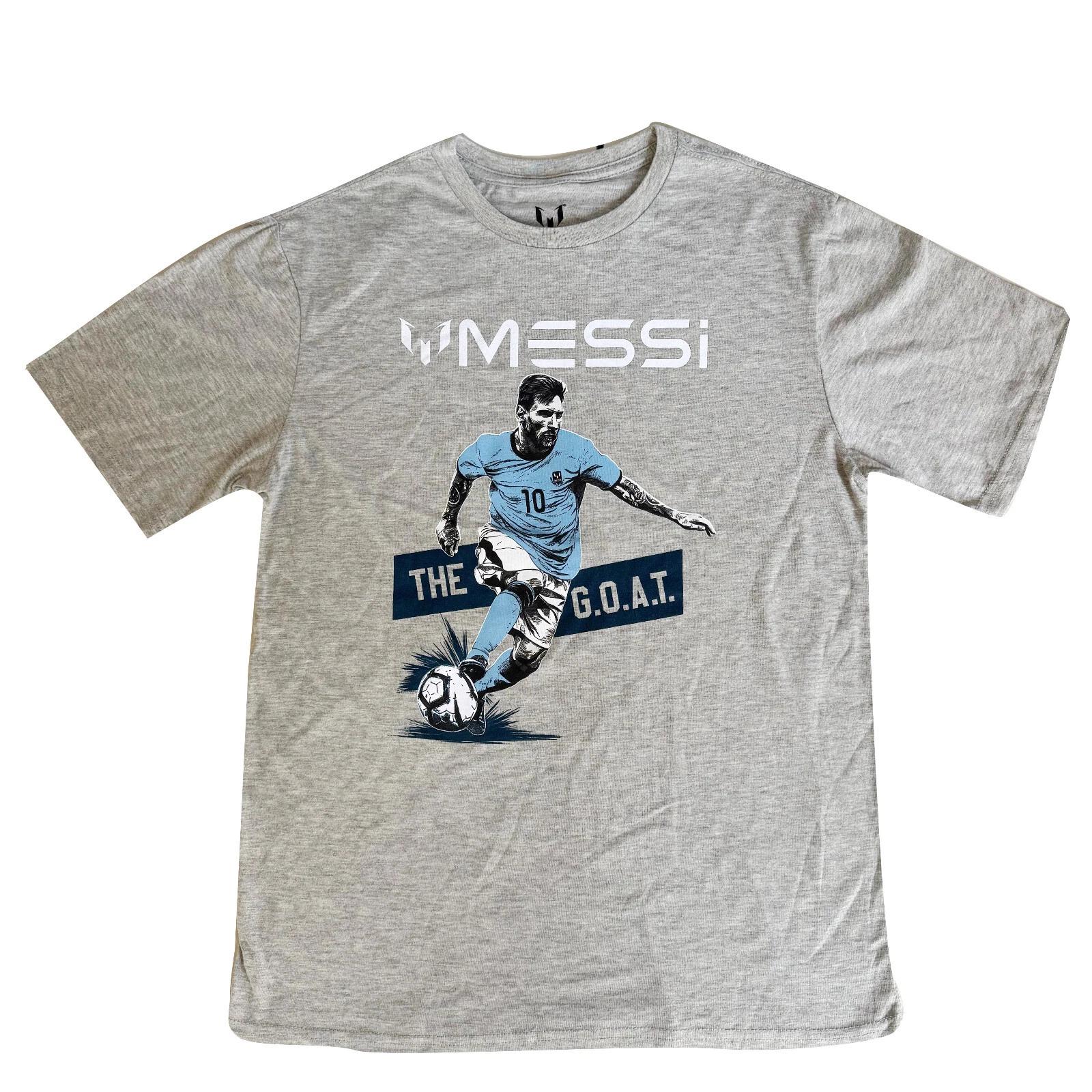 

Messi Boy s Grey Soccer Ball GOAT Kick T-Shirt. Boy s Sizes 10-20. Brand New! 160