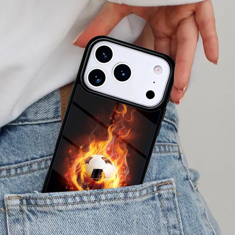Чехол для телефона Огненный Футбол для iPhone 16e 15 14 13 12 17 Pro Max Plus Air 17pro Чехол Coque iPhone 16e