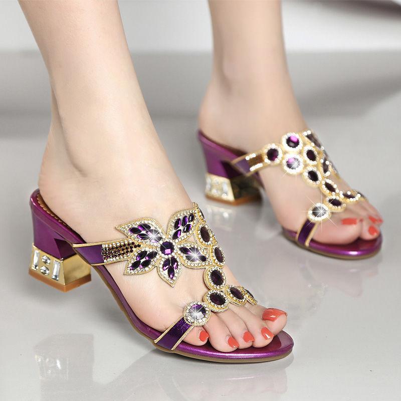 2025 Summer Sexy Luxury Design Women's Rhinestones Sandals Fashion Crystal Square High Heels Banquet Party Shoes
