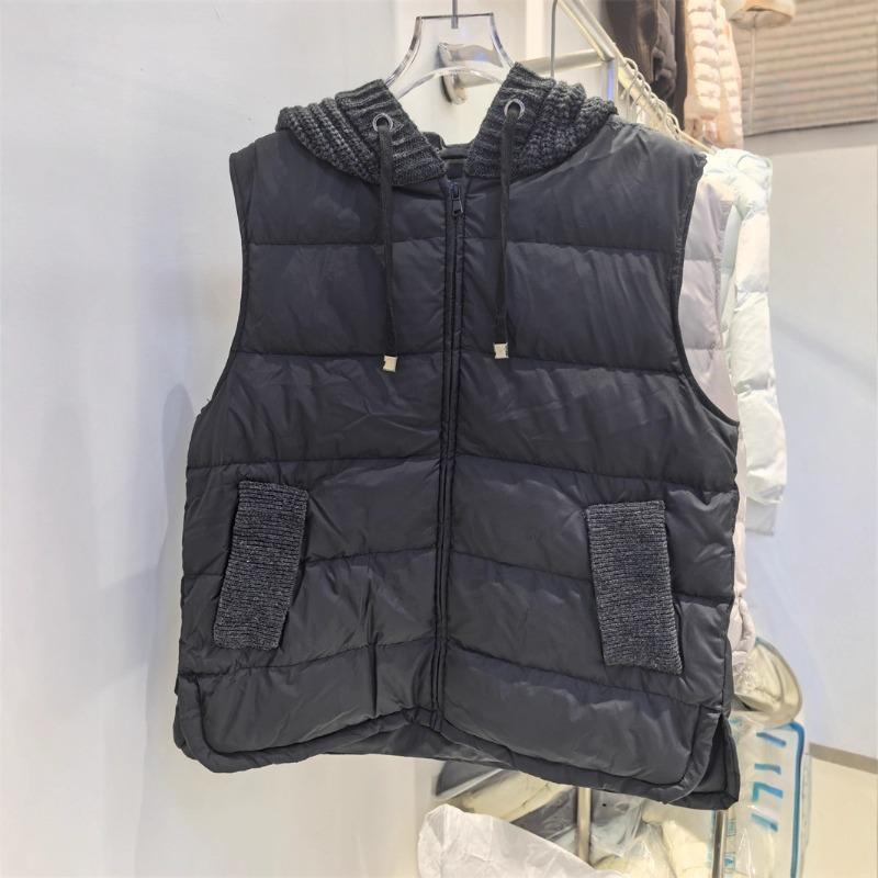 New autumn and winter European light and short knitted splicing hooded white goose down vest vest down jacket