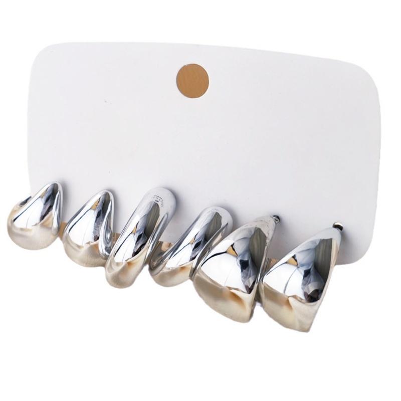 Pack Of 6 Water Drop C Shaped Ear Rings Acrylic Fashion Earrings for Trendy Women Handmade Jewelry Accessories