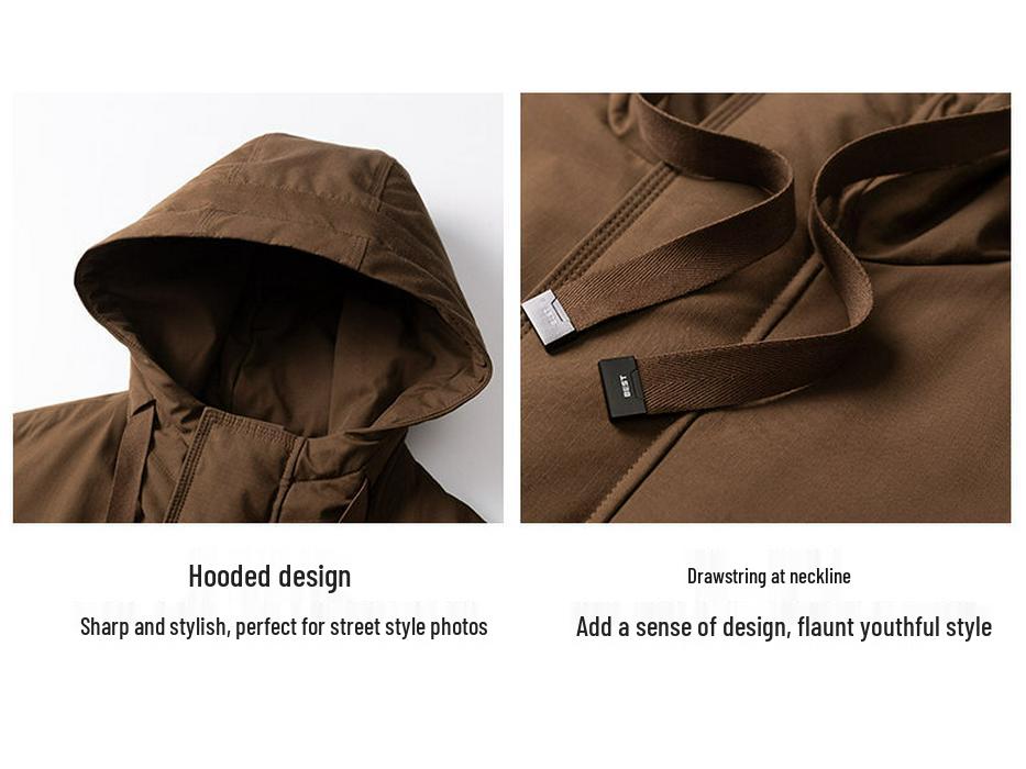 Men's Trendy Mid-Length Down Jacket with Thick Rabbit Fur Lining