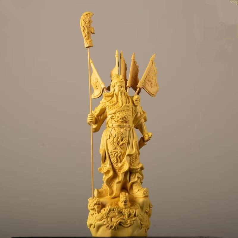 Boxwood Tv Characters Statue Five Banners Guan Yu God of Wealth Home Living Room Sculptures