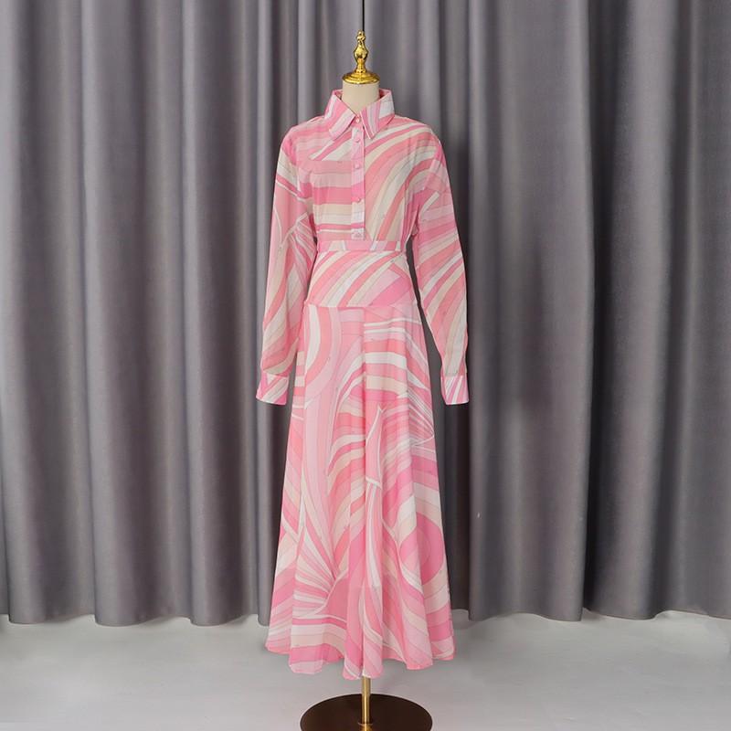 

Holiday Style Dopamine Wear A Pink Corrugated Suit Blouse + Skirt Two-piece Set XL рожевий