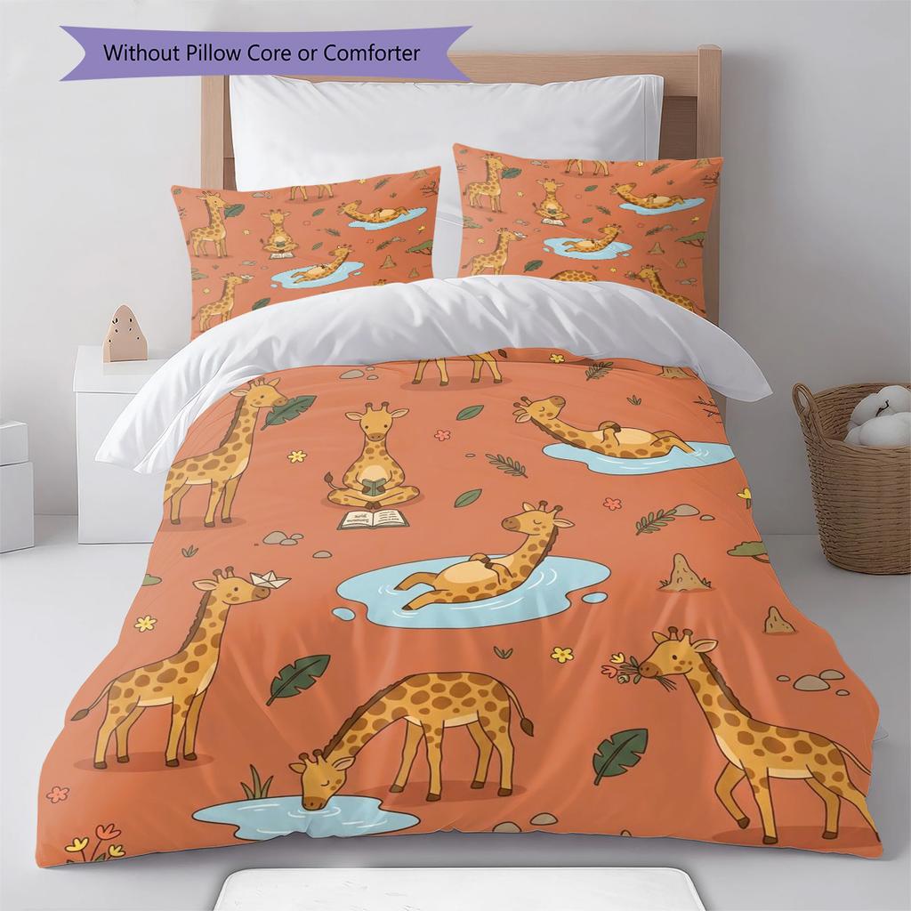 giraffe Pattern Bedding Quilt Set Quilt Cover Pillowcase Home Decoration Birthday Gift (1 * duvet cover + 2 * pillowcase, without core)