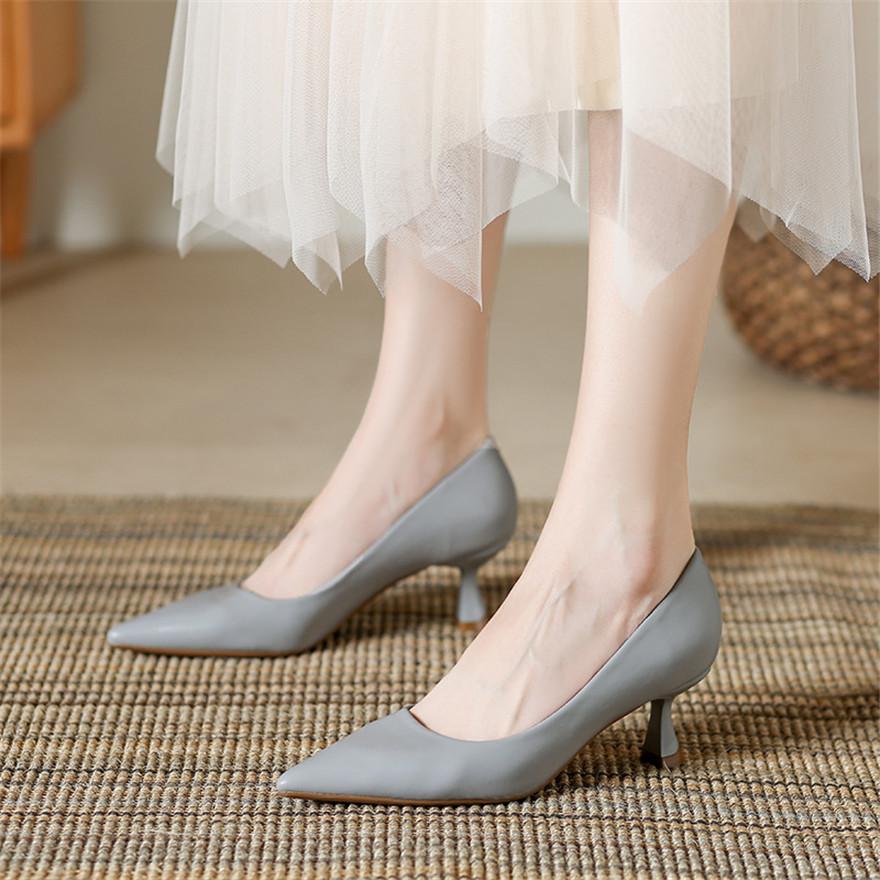 Soft Leather Concise Ladies Office Shoes  Spring Shallow Comfort 6.0cm High Heels Women Pumps Dress Pointy Toe Wedding Shoes
