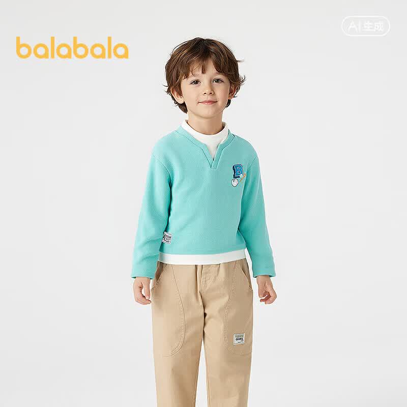 Balabala Boys  Faux Two-Piece Waffle Knit Long-Sleeve T-Shirt 120