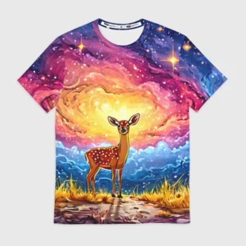 Children's Cartoon Unicorn Print Multi-color T-shirts Girls Fashionable Sof Comfortable T-shirt