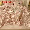 new lace embroidery small fresh and cute girl heart bed four-piece set washed cotton summer sheet quilt cover bed hat