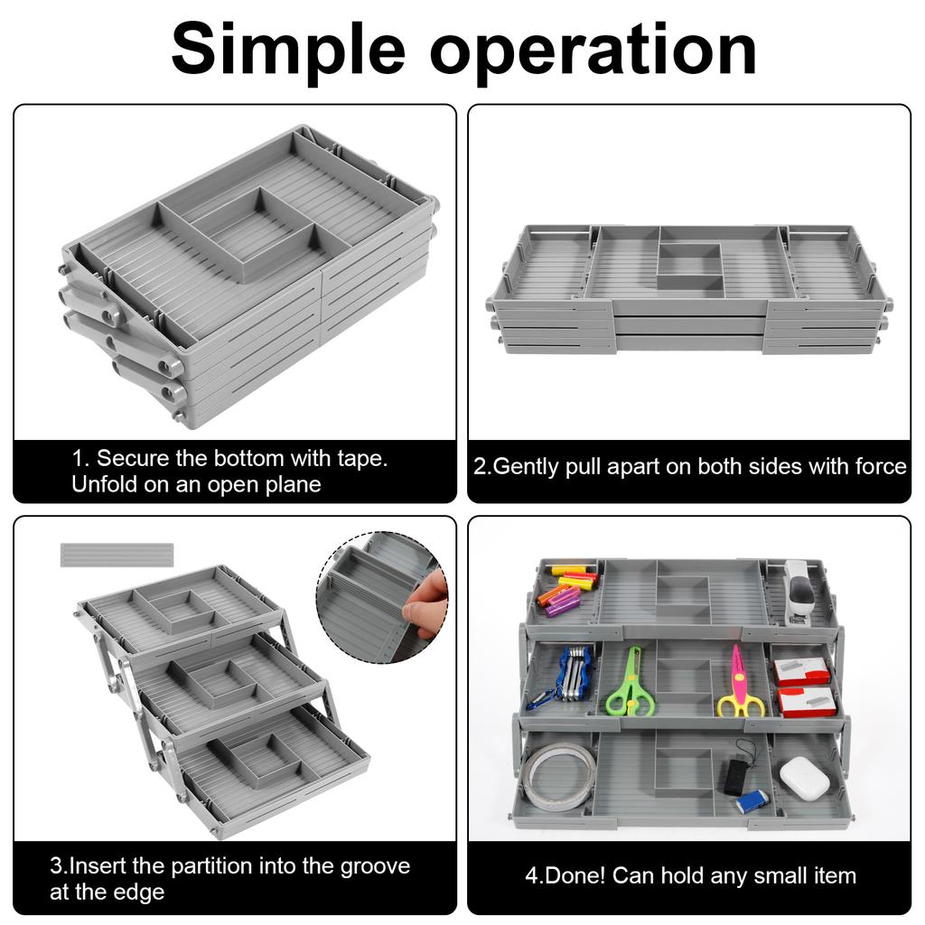 2/3 Tier Drawer Organizer Storage Tray Expandable Drawer Organizer Plastic Multi Level Folding Desk Jewelry Storage Organizer