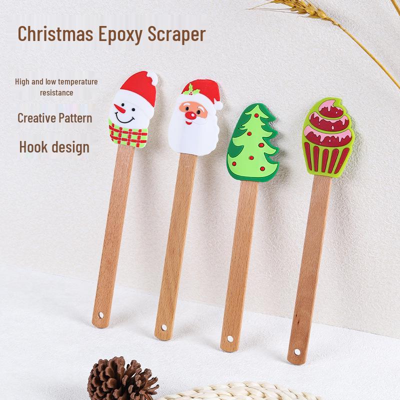 Beech Wood Silicone Christmas Cake Spatula & Scraper for Baking