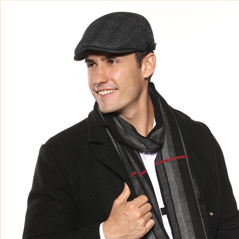 Winter Warm Retro BritishStyle Octagonal Hat Newsboy Cap,Men Solid Color Snowflake Wheat Texture Plaid Driving Cap for Gathering