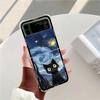 Artistic Black Cat Starry Night Phone Case For Samsung Galaxy Z Flip 6 5 4 3 5G Shockproof Cover For Samsung ZFlip3 Flip4 ZFlip5