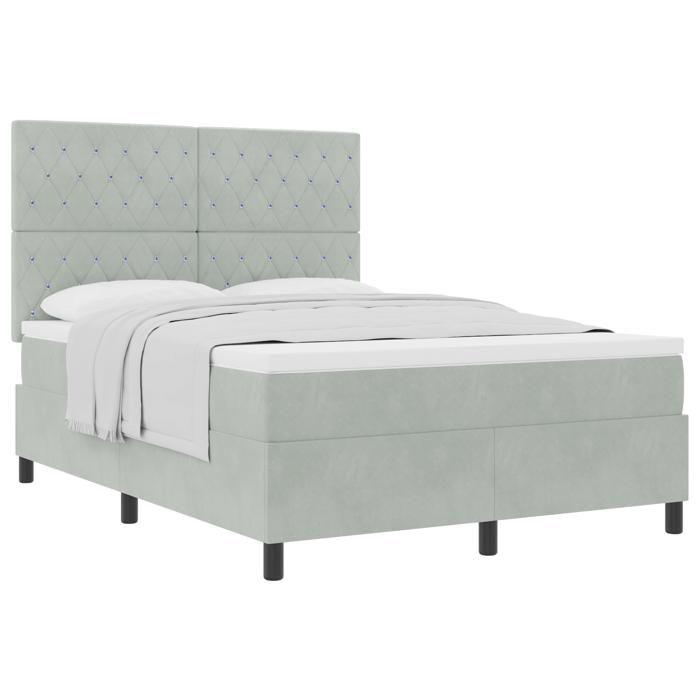 Lit à ressort vidaXL avec matelas gris clair 160x200 cm en velours 3339776