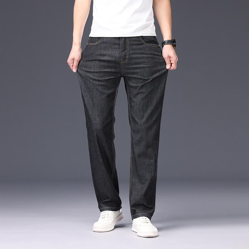 JYL Spring thin jeans men's wide and straight business novel elastic trousers