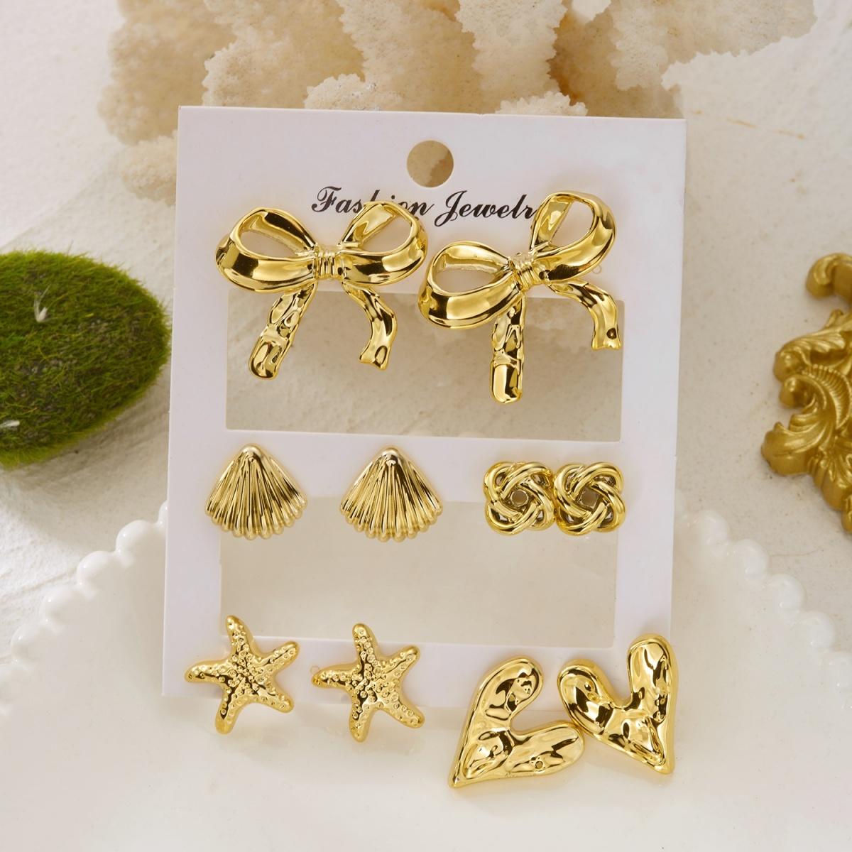 

Bohemian Bowknot Shell Starfish Heart Conch Stud Earrings Set For Women Men Ocean Beach Vacation Summer Earrings Fashion Jewelry