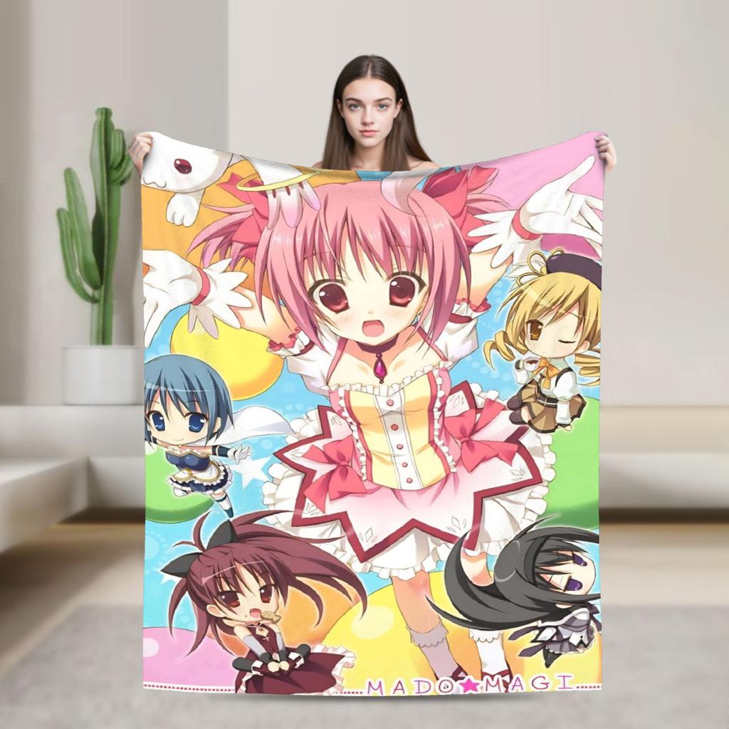 Anime Puella Magi Madoka Magica Blanket Plush Throw Blanket For Girls Boys Couch Chair Sofa Bed Flannel Bedspread Bed Cover