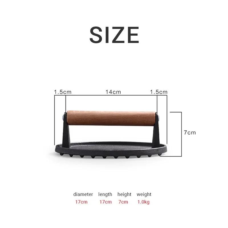 Cast Iron Rectangular Meat Press Round Heavy-Duty Steak Burger Press Barbecue Press for Flat Top Grill Hamburger Grinder