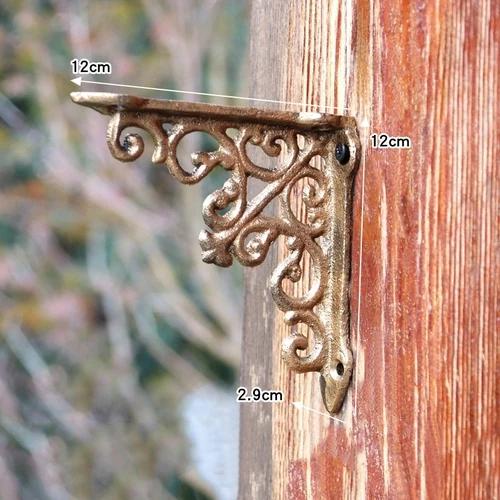 

European Antique Bronze Cast Iron Flower-shaped Right-angle Support Shelf Tripod Iron Decorative Partition Shelf