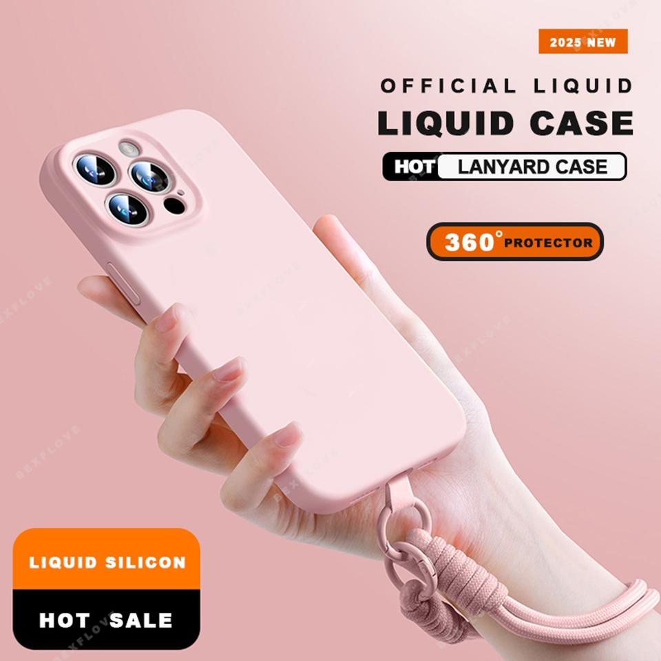 Phone Lanyard Case For For Iphone 16E 16 14 1 Plus 12 13 Mini 11 16 Pro X XR XS Max SE Liquid Silicone Strap Protector Soft Cover