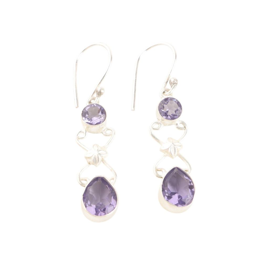 Natural Iolite Gemstone 925 Stamped Silver Jewelry Handmade Stylish Earrings 2" EE-156-8