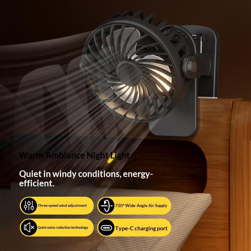 720 Degree Rotate Clip Mini Fan Built In Soft Night Light Quiet Portable Personal Cooler Fan USB Rechargeable Indoor Outdoor
