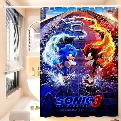 Sonic The Hedgehog White Shower Curtain, Bathroom Decorative Shower Curtain, Waterproof Shower Curtain With Hooks