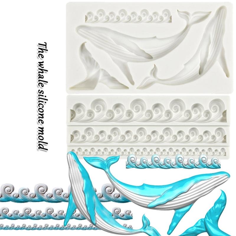 DIY Handmade Silicone Fondant Mold Whale Wave Shape Chocolate Sugar Craft Paste Mold DIY Candle Resin Crafts Durable