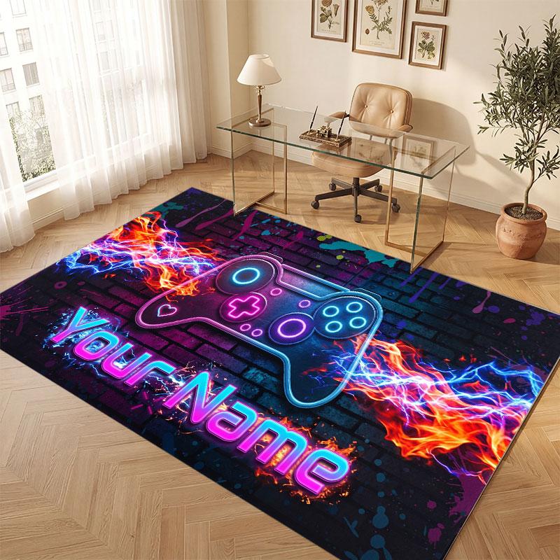Neon Colorful Theme Crystal Velvet Floor Rug Personalized Custom Name Text Warm Carpet Home Decoration