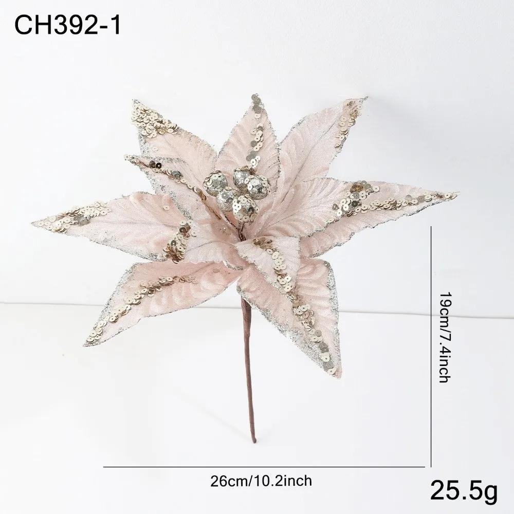 New Large Artificial Poinsettia Flower Sequins Sparkling Simulation Flowers Glitter DIY Christmas Flower Christmas Decoration