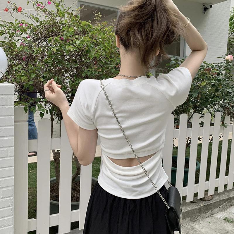 New Summer Women's Clothing Short Spice Girl T-top Waist Sexy Pure Desire Backless Bottoming Shirt Temperament T-shirt