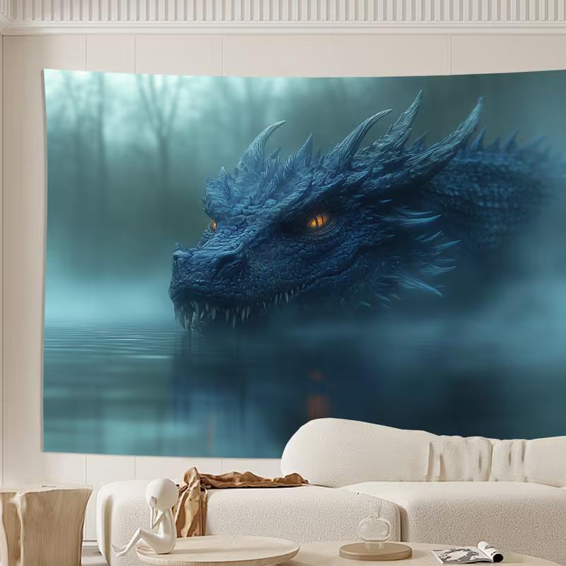 2D Ferocious Dragon Tapestry Mythical Creature Home Background Decor