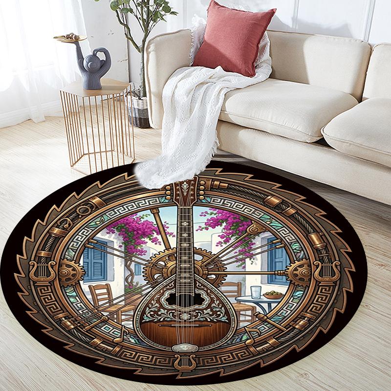 Guitar Window Scene Round Area Rug Under Office Chairs Bedroom Living Room Home Decor