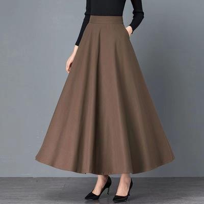 Maxi Skirt High Waist A-Line Long Skirt with Pockets Breathable Slimming Large Hem Design Office Lady Skirt