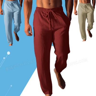 Calças Casuais de Algodão Moda Cor Sólida Respirável Comprimento Calças Tamanho Plus Homem Casuais Calças de Moletom com Cordão
