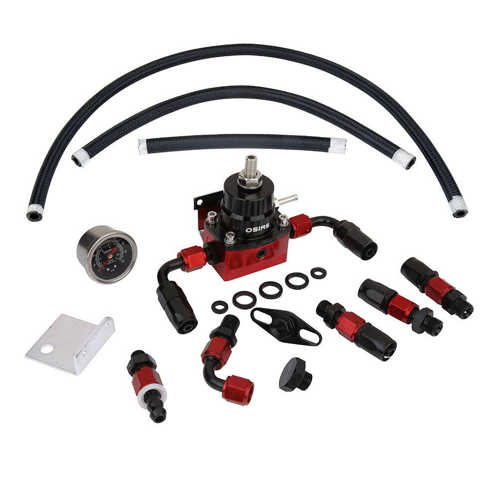 OSIAS New 100xkPA 160PSI Aluminum Adjustable Autos Fuel Pressure Regulator With Gauge+AN6 Fuel Line Hose+Fittings End Kit