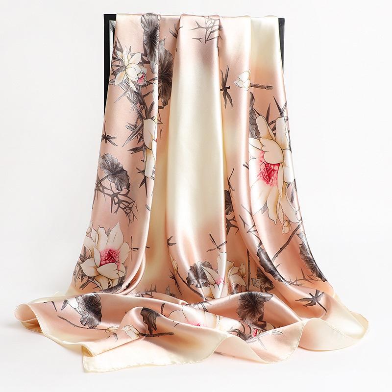 90 * 90cm New Silk Scarf Women'S Spring And Summer Decorative Scarf Sunscreen Travel Shawl Autumn And Winter Scarf Thin Edition